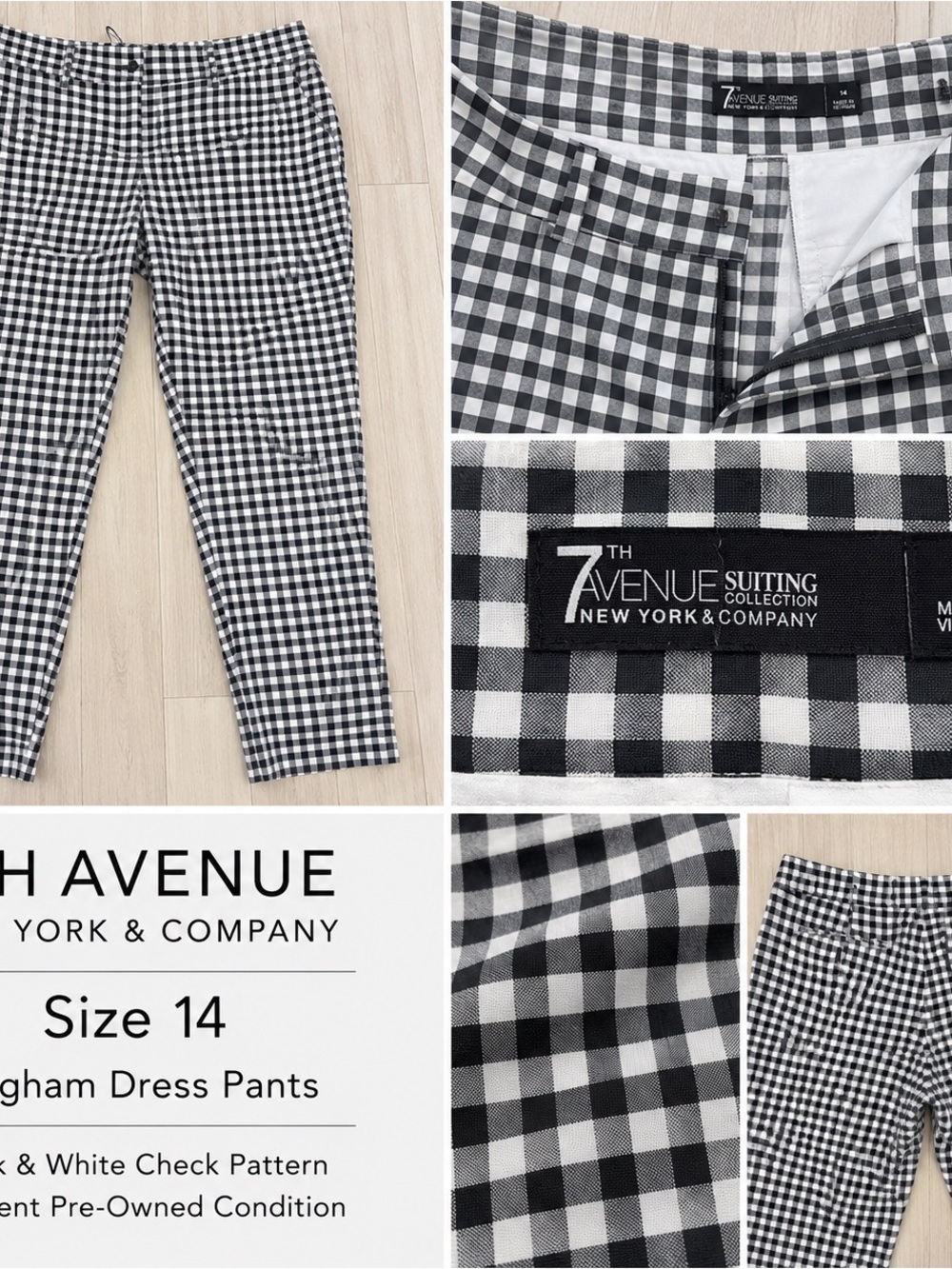 New York & Company Black and White Gingham Suit Pants